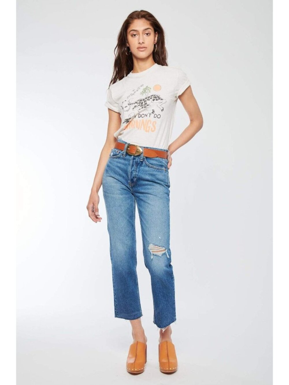 Re/Done Graphic Tee Shirt I Don't Do Mornings Vintage Ivory Large New with Tag - Picture 4 of 4